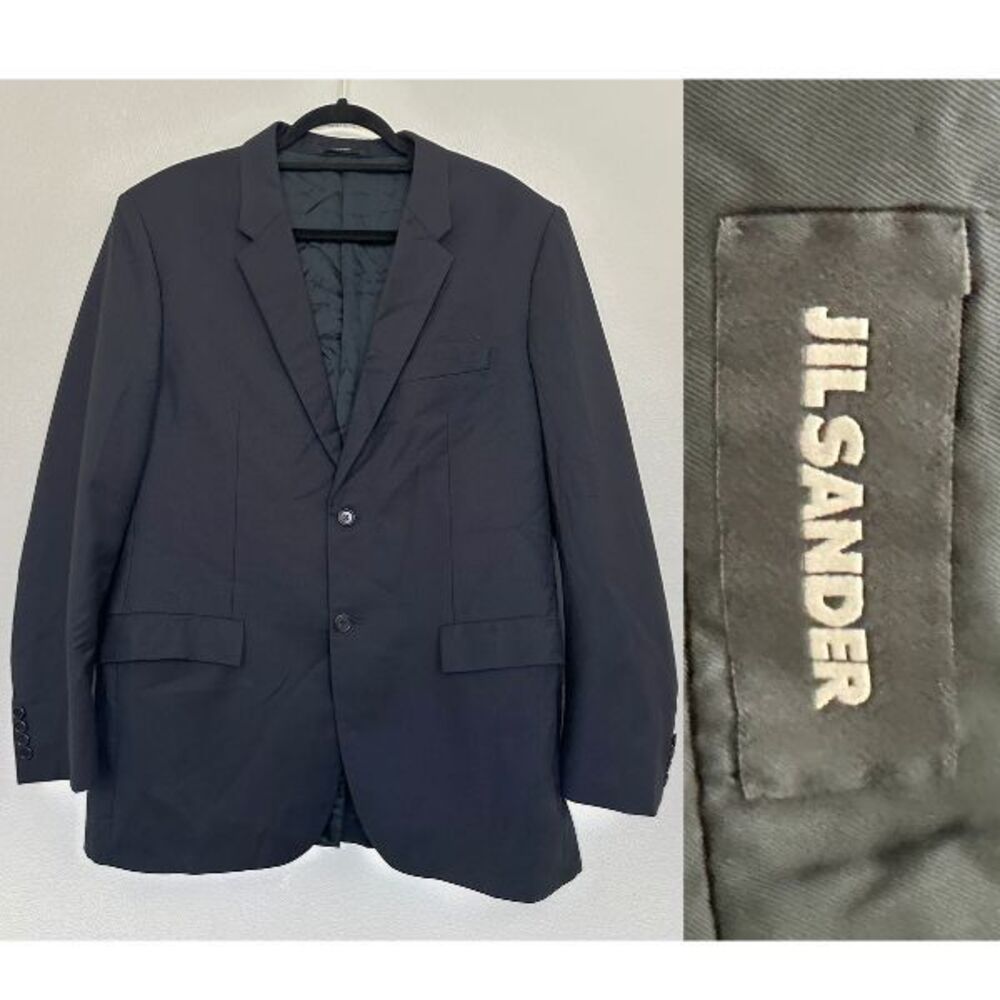 Jil Sander Men's Wool Cashmere Two Button Sport Coat Blazer Navy Blue Size 54